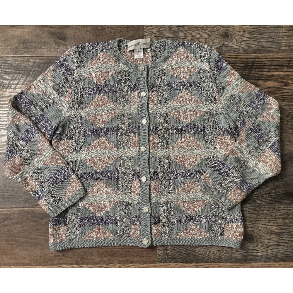 VTG The Peruvian Connection Women Sz Large Tweed Cardigan Jacket Ice‎ Blue Knit